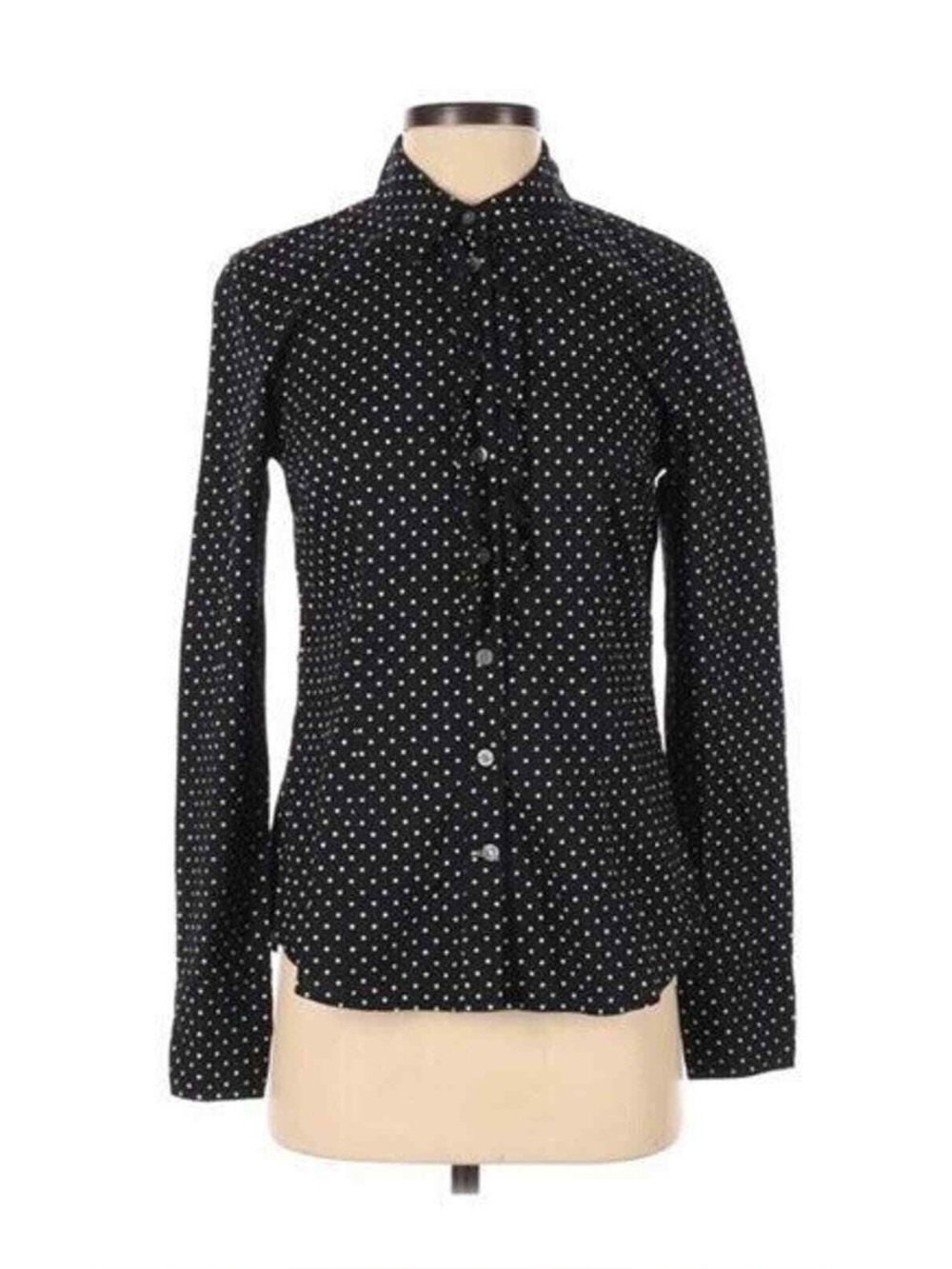 Tommy Hilfiger Black Polka Dot Ruffle Front Button Down Blouse - Size S